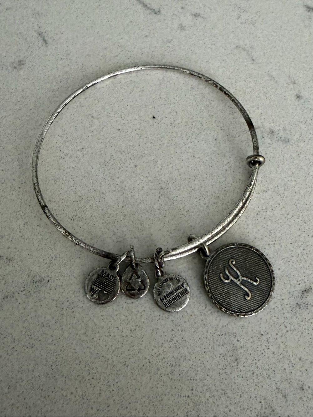 Alex and Ani Silver-Tone Initial Charm Bangle with Four Charms
